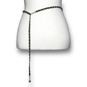 Gold Black Chainlink Statement Belt Career Evening Dangling Charm Adjustable